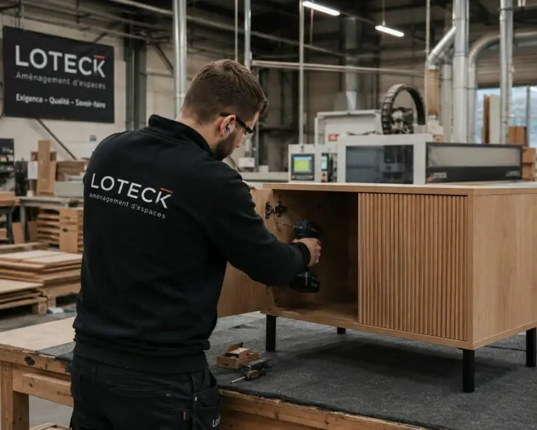 Technicien Loteck en train de monter un meuble